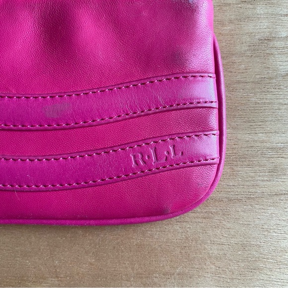 Lauren Ralph Lauren pink leather coin purse wristlet money wallet clutch gold - Picture 2 of 10